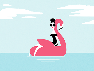 Is This Paradise? animal blue character flamingo girl illustration lady ocean pink sea summer sunglasses