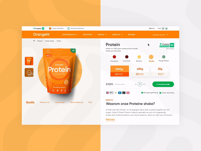Orangefit Product Page ecommerce interaction product page switch webshop
