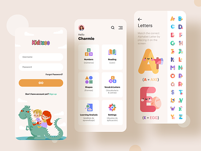 Kidszoo app app ui colorful design design app kids kids app kids illustration learning app letters playful ui