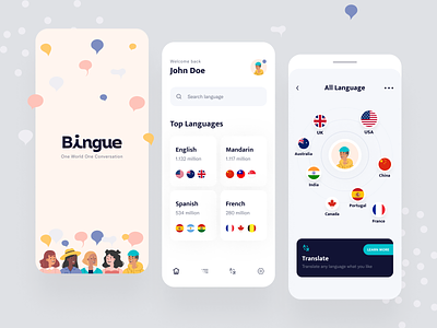 Bingue App app app design bingue app language language app language learning mobile mobile app design translate translate app translator ui uiux ux