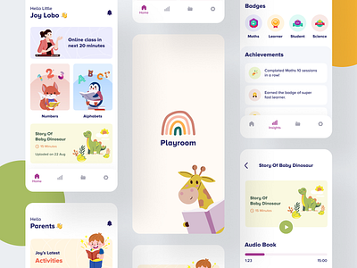 Playroom App app app design app ui colorful design education education app kids kids app kids illustration kids learning learning learning app playful ui uiux ux