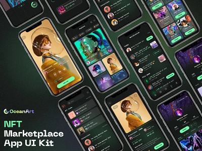 NFT Marketplace App UI Kit art blockchain buy collection community crypto cryptocurrency digital art work exchange interface market marketplace mobile nft platform sell store token trade ui kit