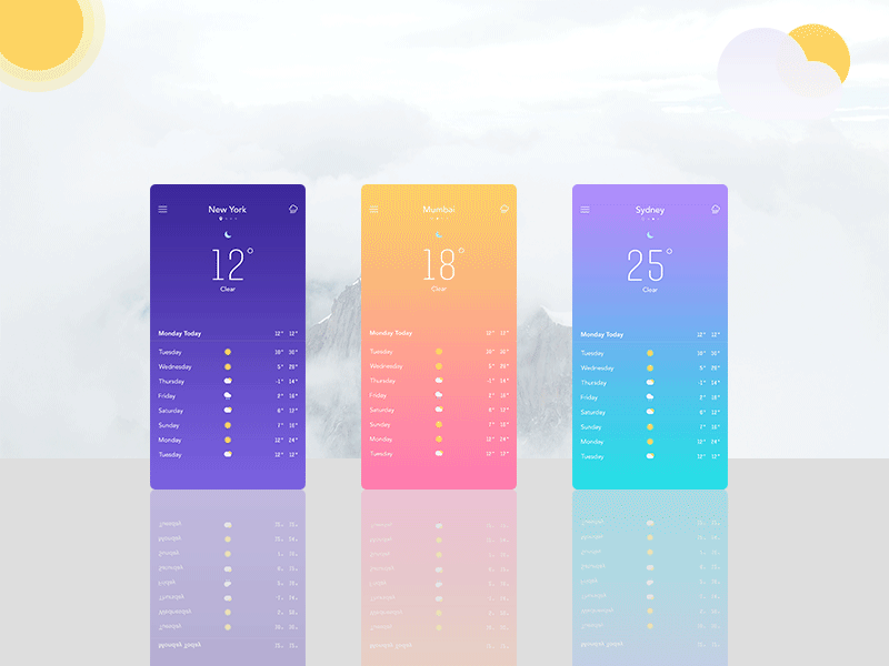 Weather App animation app gradient ios iphonex motion weather