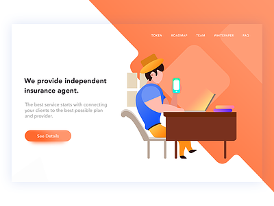 Insurance service landing page agent bitcoin blockchain cryptocurrency header illustration insurance landing policy secure web whitepaper