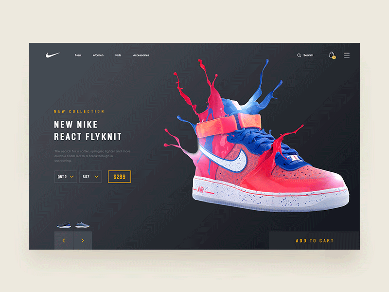 Nike React animation gif header home motion nike react shoes ui ux webdesign website
