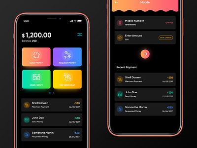 Dark Payment App android app app bitcoin blockchain cryptocurrency dark ethereum gradient ios app iphonex merchant app mobile oled payment app