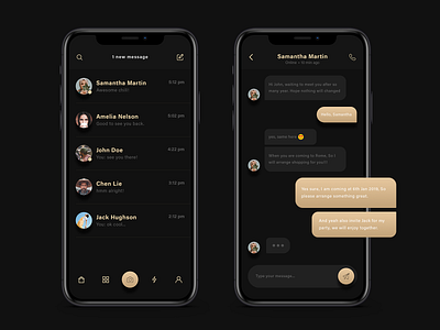 Messenger darker app application chat dark design gold gradient ios iphonex profile ui ux