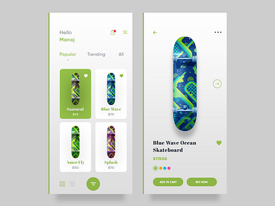 Skateboard App Lighter app art cart ecommerce green ios iphonx lighter shopping skateboard skateboard app trending ui ux