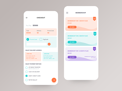 Checkout and Membership app card checkout design membership plan ui uiux ux