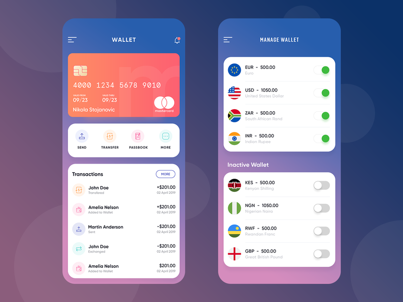 Wallet App by Manoj Rajput for Mindinventory on Dribbble