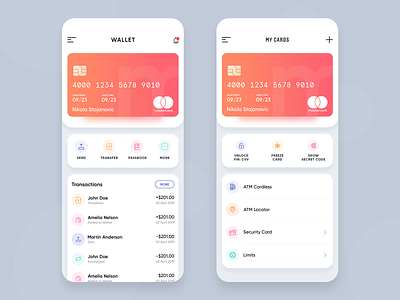 Wallet app app cards credit card design gradient ios minimal money request money send money transaction transfer uiux wallet wallet app
