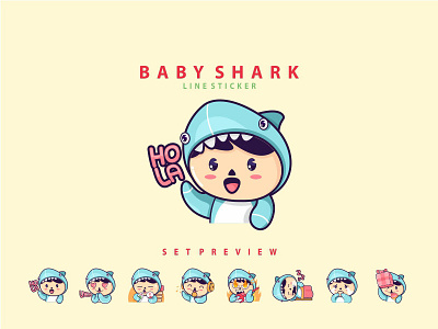 Baby Shark baby character cute fish girl line shark sticker vector