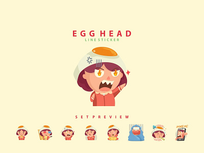 Egg Head character chat costume egg expression girl illustration line sticker vector