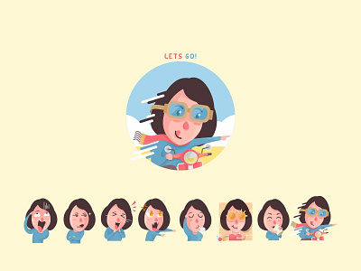 Bae - character cute design emotion expression girl illustration sticker vector