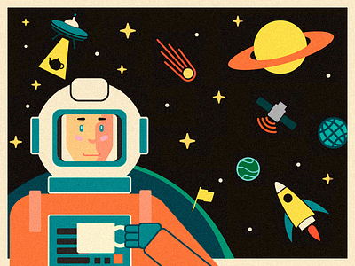 Space tea @star astronaut cosmo illustration retro rocket space tea