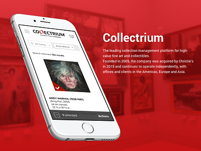 Collectrium mobile andy andy warhol art collection design mobile search select ui