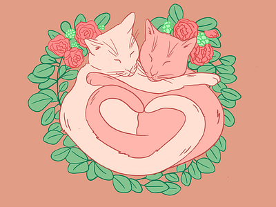 Cat Love art cat floral heart illustration love wins love you loveui valentine wreath