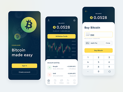 Coinfloor: UK’s longest-running Bitcoin exchange app application balance bank bitcoin buy chart clean coins crypto dark exchange fintech graph mobile rst trade ui ux withdraw