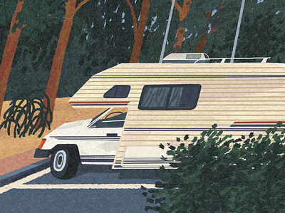 On the road car digital drawing illustration procreate road trip trees van