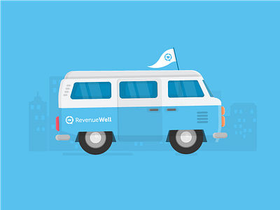 On The Road brand branding car clean flag flat illustration minimal simple travel van vintage