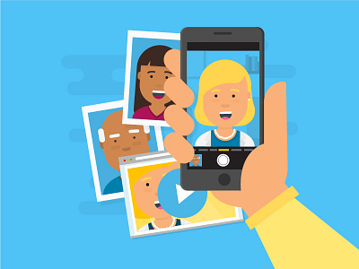 Selfie Game Strong characters flat happy holding illustration people revenuewell simple smile vector