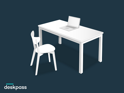 Deskpass Promo Illustrations_2 chair cowork coworking desk deskpass illustration iso isometric isometric design laptop minimal simple sitting vector