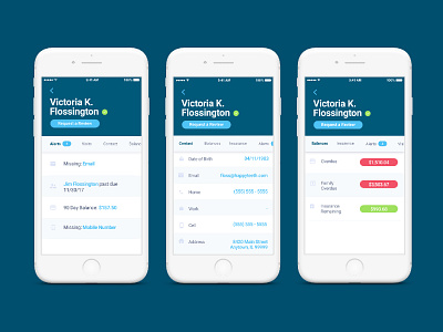 RW Mobile App alerts balances contect dental dentech dentist insurance ios mobile mobile app product productdesign profile tech ui uiux ux