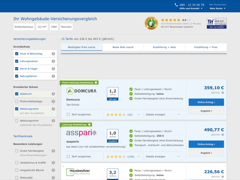 Comparison Page: Residence Insurance cards coffeescript ecommerce framer insurance interactive js prototype