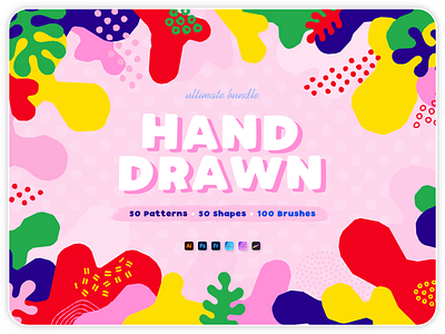 Hand-drawn seamless patterns, shapes & brushes ultimate bundle