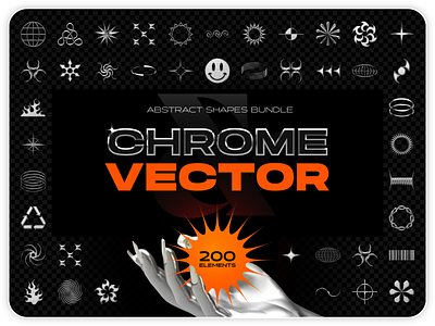 Chrome & vector abstract shapes bundle 3d render abstract brutalist chrome collection cover design download geometric illustrator logo metallic pack photoshop poster set shape shapes silver vector