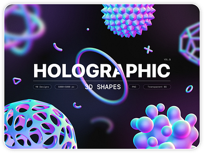 Holographic 3D shapes collection abstract design dimensional download element geometric holographic isolated modern neon photoshop playful png render set shape simple surreal trendy vibrant