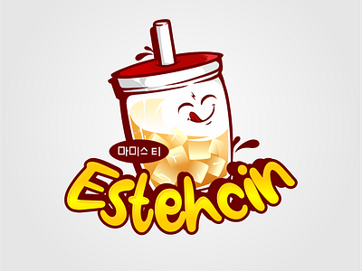 Estehcin Logo Cartoon Hand-drawn Style 3d animation app branding design drink graphic design hand drawn illustration logo logo handrawn tea ui vector