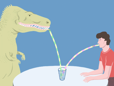 Foodfacts: Dinosaur and man 2d aftereffects animation character character design dinosaur drink food facts illustration man motion graphics straw