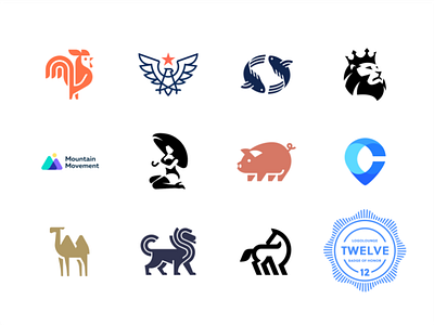 Logo Lounge book 12 animal book camel design fish geometry icon lion logo logo mark logolounge mark pig rooster twelve woman