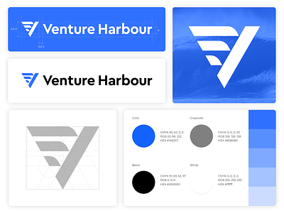 Venture Harbour | Branding blue branding businesses design digital geometry grid icon layers leading logo mark minimalism people sail startup v venture water wave