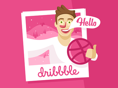 Hello Dribbble ball design flat foto guy hello dribbble logo polaroid selfie winter
