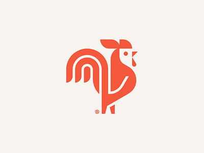 Rooster mark 2d animal beak bird cock design geometry icon illustration logo mark minimalism red rooster