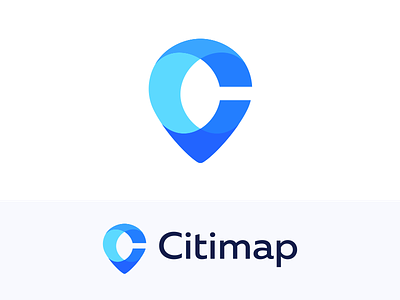 Citimap logo 2d blue cities design geometry icon illustration location logo logotype map mark marker minimalism trip