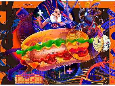 Hotdog girl hotdog illustration space tomato