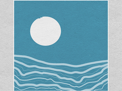 White moon and sea waves art artwork design digital digital art illustration logo poster simple art texture waves луна море простой рисунок
