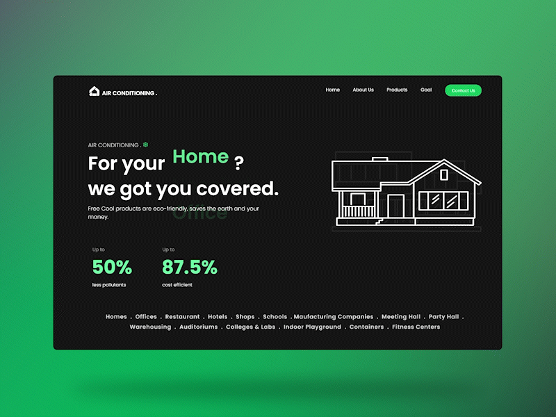 Animated landing page for an Air Conditioning Services website. 3d animation cooling figma landingpage motion graphics services ui