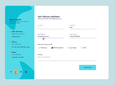 Contact Page for a website design figma ui ux