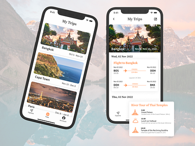 Flight & Trip Itinerary | Mobile App app design illustration mobile app mobile interface design productdesign productdesigner ui uiux uiuxdesigner userinterface userinterfacedesign