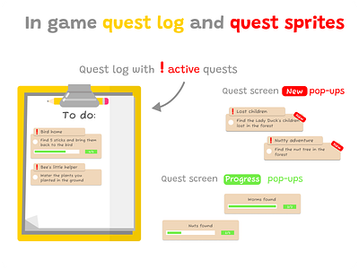 UI/UX Game Quest log and quest sprites graphic design ui ux vector