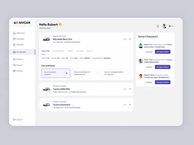 Car Rental Dashboard for hosts