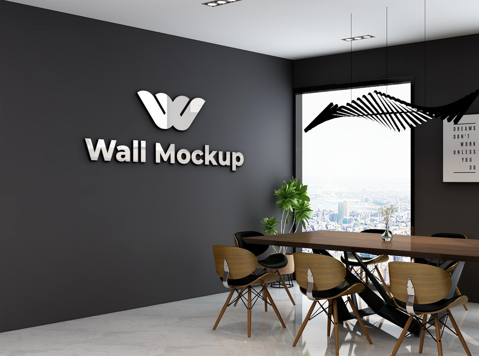 3d Meeting Room interior design with wall mockup on PSD by Ayyat Ahmad