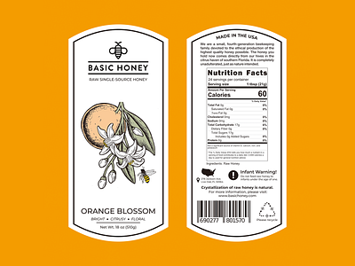 Orange Blossom - BASIC HONEY | Label Design bee design drawing graphic design honey illustration label label design labels plants sketch usa vector