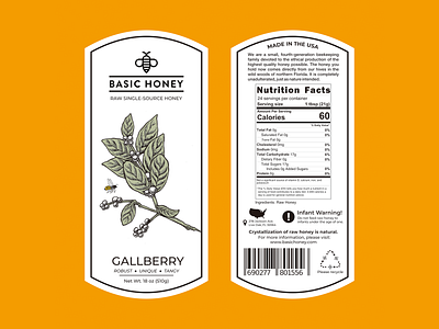 Gallberry - BASIC HONEY | Label Design bee branding design drawing graphic design honey illustration label label design labels plants sketch