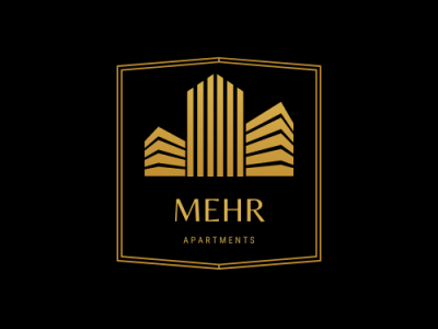 MEHR Apartments logo golden graphic design logo logo design minimal symbolic typography