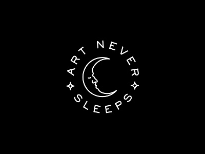 Art Never Sleeps art brand icon identity illustration mark moon moonface sleep stamp tagline